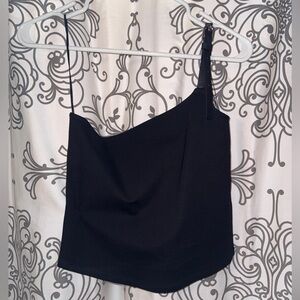 Zara Black One Shoulder Top with Faux Leather and Buckle detail